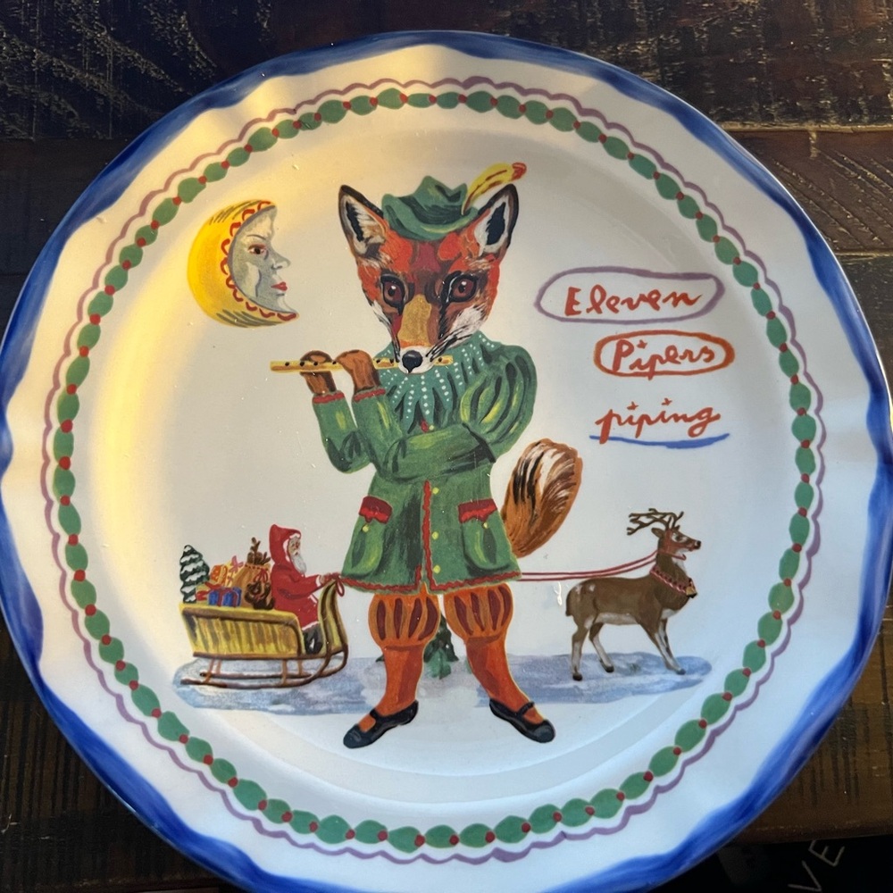 Anthropologie Nathalie Lete Holiday Plate Brand New in Box Eleven Pipers Piping